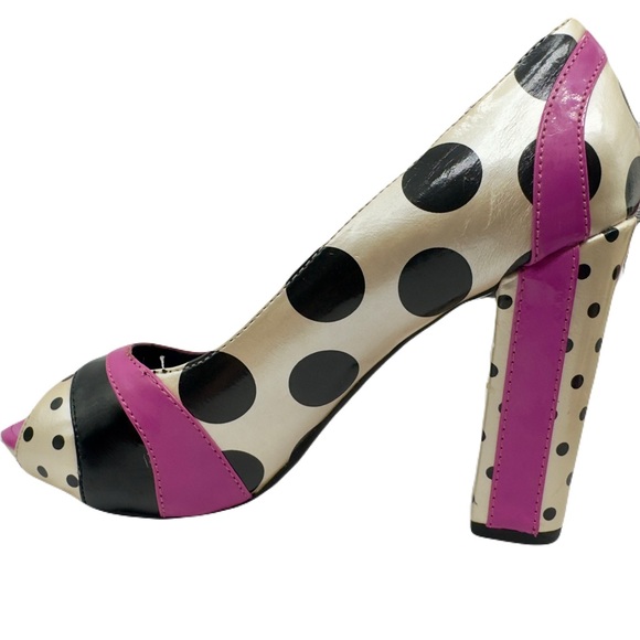 NOT RATED Pink, Black & Off White Polka Dot Peep Toe Heels Size 7, NRW0583-100 - Picture 9 of 14